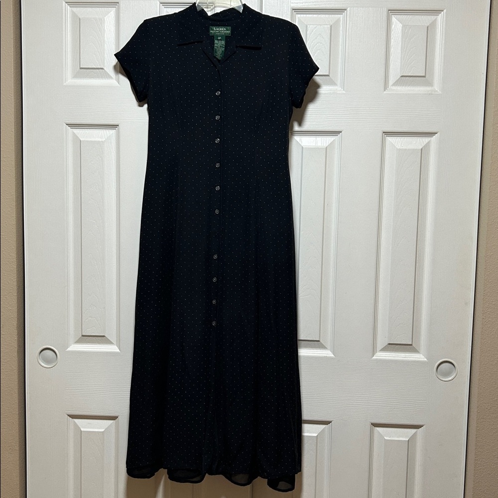 Ralph Lauren Polk a Dot Maxi Button Down Silk Dress - Size 6 Petite